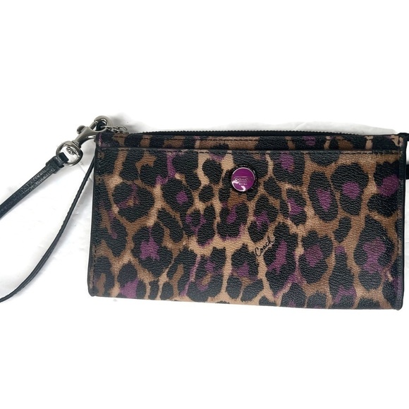 Coach Purple Leopard Ocelot Zippered Wallet - Picture 3 of 10